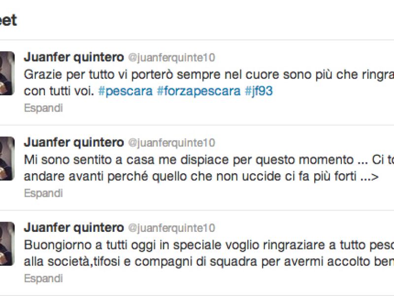 Quintero saluta Pescara via twitter, foto 1