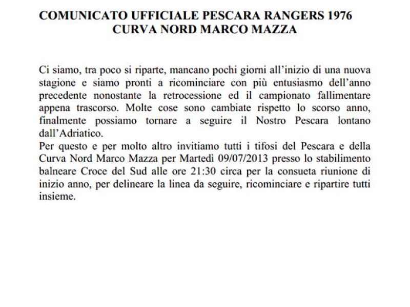 Comunicato ufficiale Pescara Rangers 1976, foto 1