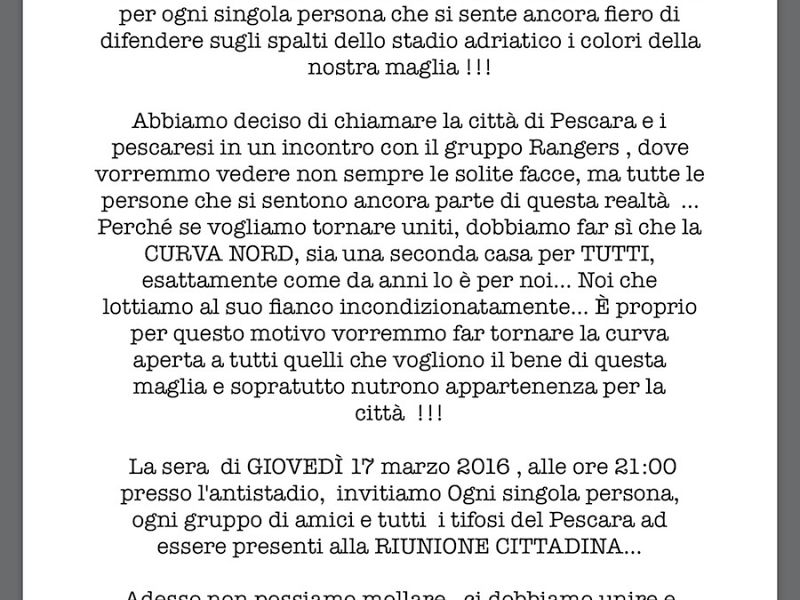 COMUNICATO PESCARA RANGERS, foto 1
