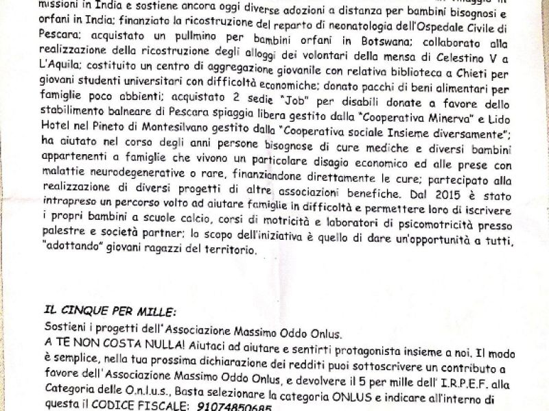 Il cinque per mille all'Associazione Massimo Oddo Onlus, foto 1