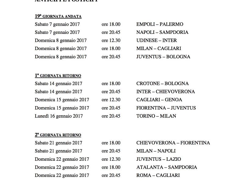 Anticipi e posticipi serie A, foto 1
