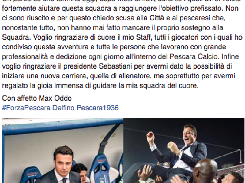 Il congedo di Massimo Oddo: ''Chiedo scusa alla Città'', foto 1
