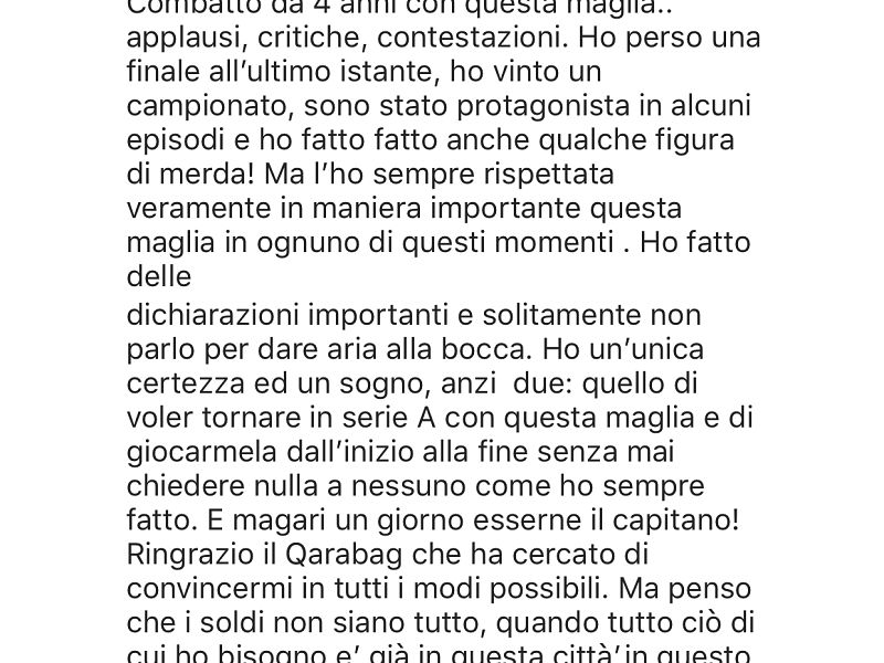 Fiorillo rinuncia al Qarabag, foto 1