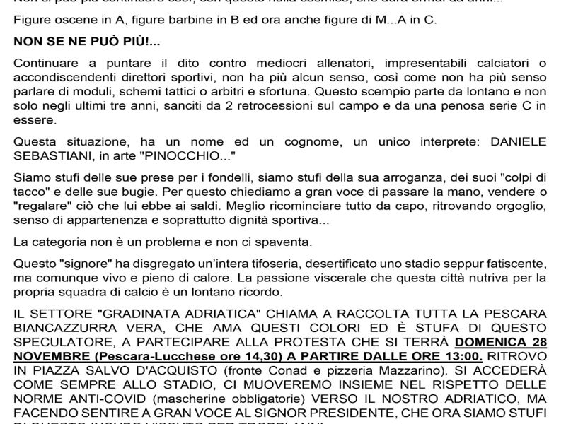 Il comunicato della Gradinata Adriatica, foto 1