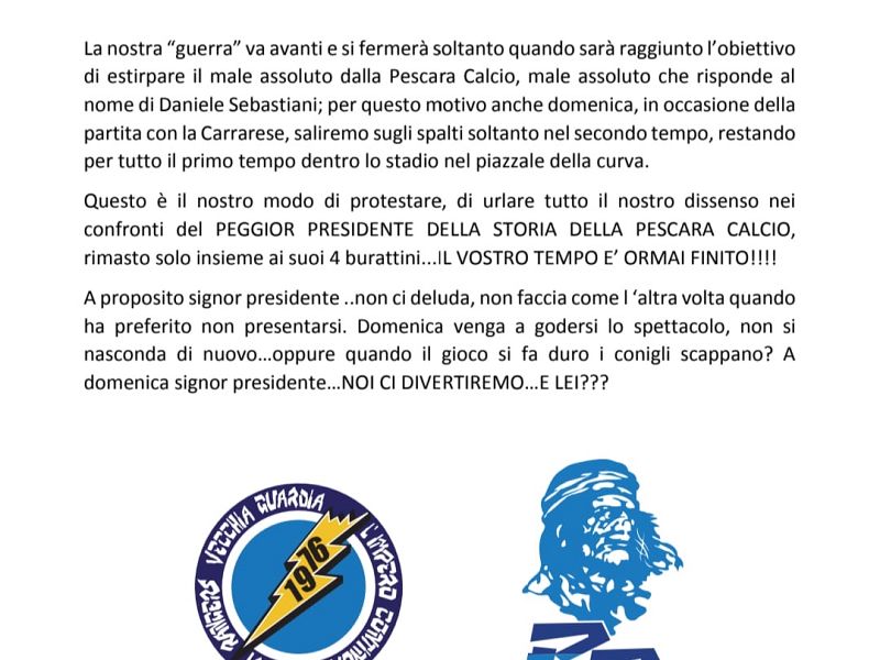 Comunicato ufficiale Curva Nord ‘’Marco Mazza’’, foto 1