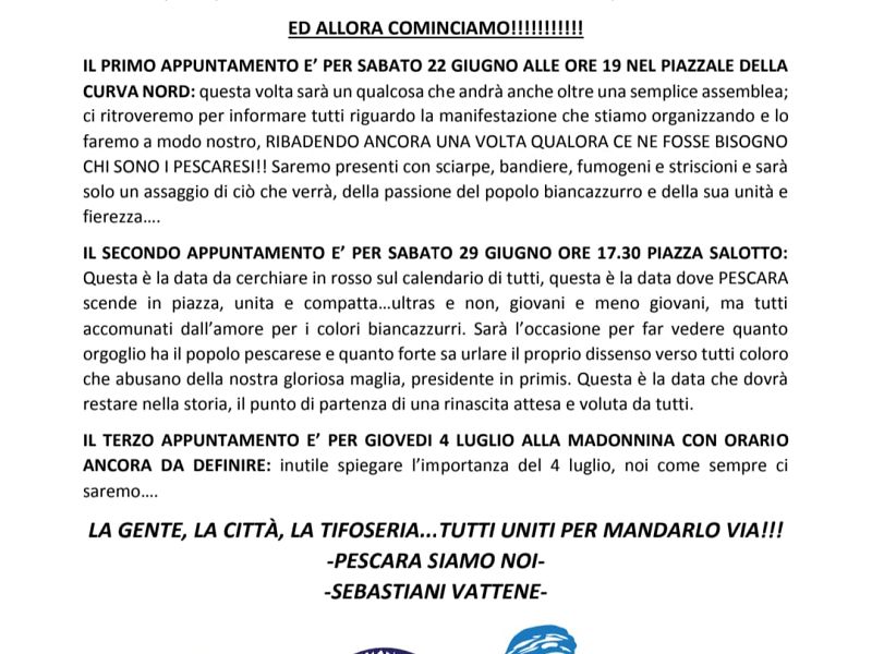 Comunicato ufficiale degli Ultras Pescara, foto 1