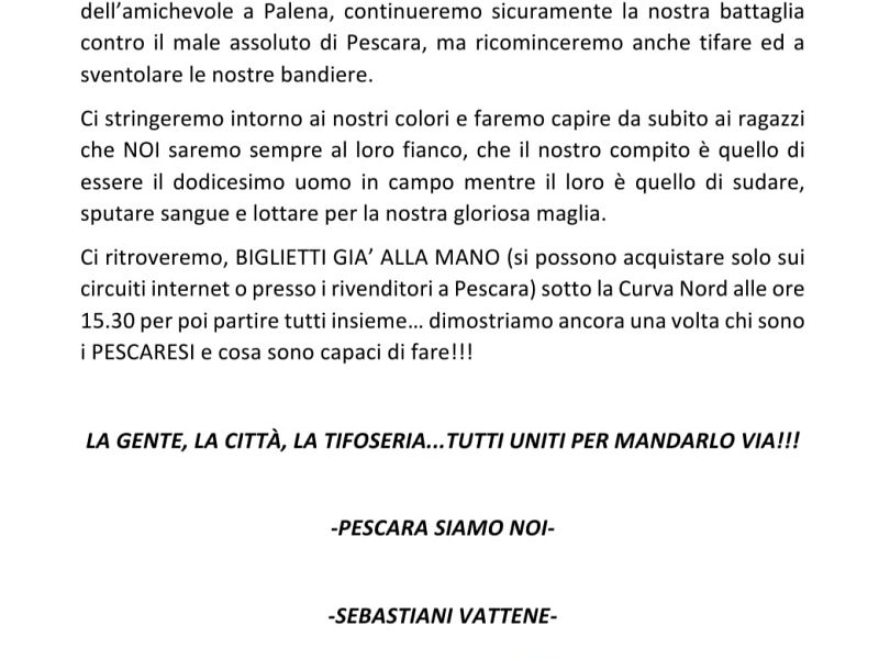 Comunicato ufficiale Ultras Pescara, foto 1