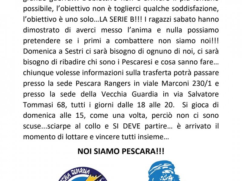 Comunicato ufficiale Pescara Rangers 1976, foto 1