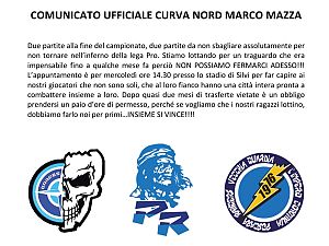 Comunicato ufficiale Curva Nord ‘’Marco Mazza’’