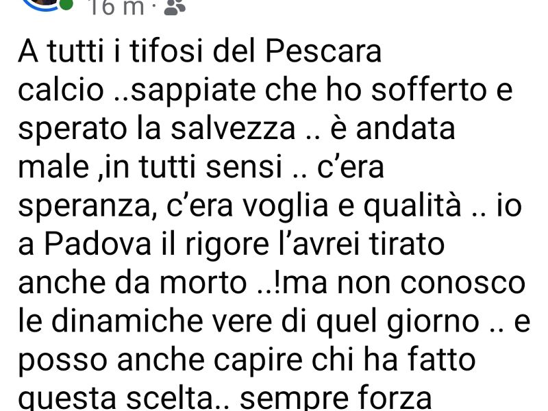 ‘’Quel rigore lo avrei tirato anche da morto’’: il grido d’amore di Andrea Cecchini al suo Pescara, foto 1
