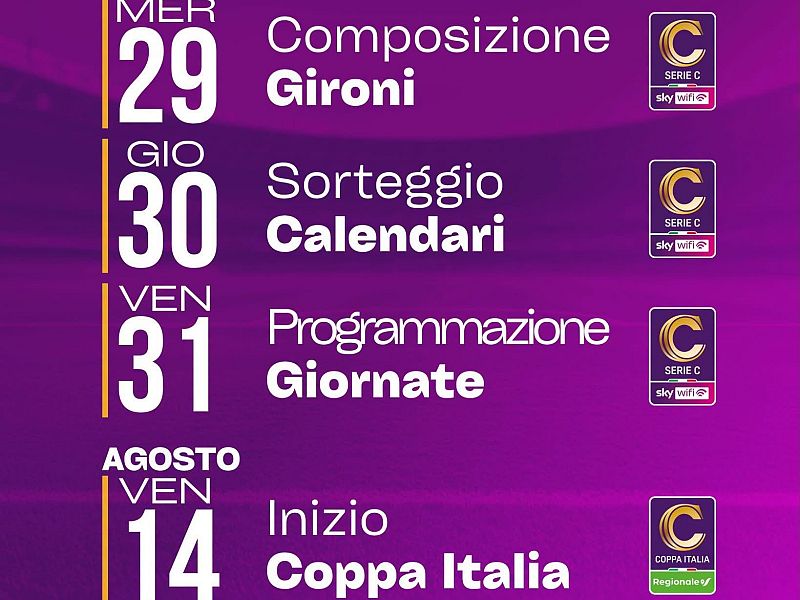 Svelate le date dei sorteggi e calendari della Serie C, foto 1